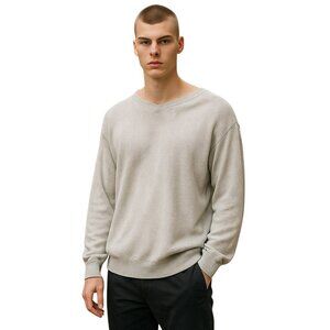 Hawker Rye Men’s Cotton Cashmere Sweater Gray Herringbone V-Neck Size M